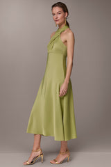 Donna Karan | SATIN MIDI A-LINE HALTER DRESS