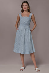Donna Karan | COTTON-POPLIN STRIPE CUTOUT MIDI DRESS