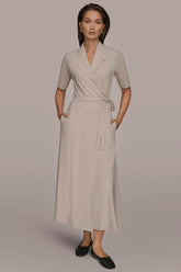 Donna Karan | THE MODERN TRAVEL ELBOW-SLEEVE MIDI WRAP DRESS