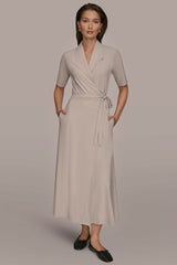 Donna Karan | THE MODERN TRAVEL ELBOW-SLEEVE MIDI WRAP DRESS
