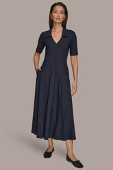 Donna Karan | THE MODERN TRAVEL ELBOW SLEEVE MIDI POLO DRESS