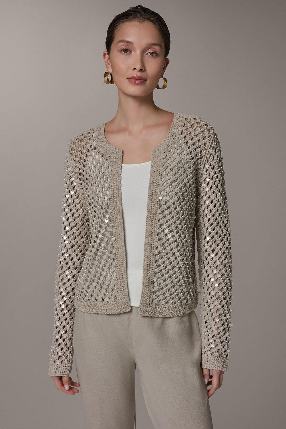 Donna Karan | LONG SLEEVE PEARL SEQUIN CARDIGAN