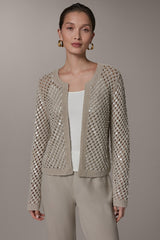 Donna Karan | LONG SLEEVE PEARL SEQUIN CARDIGAN
