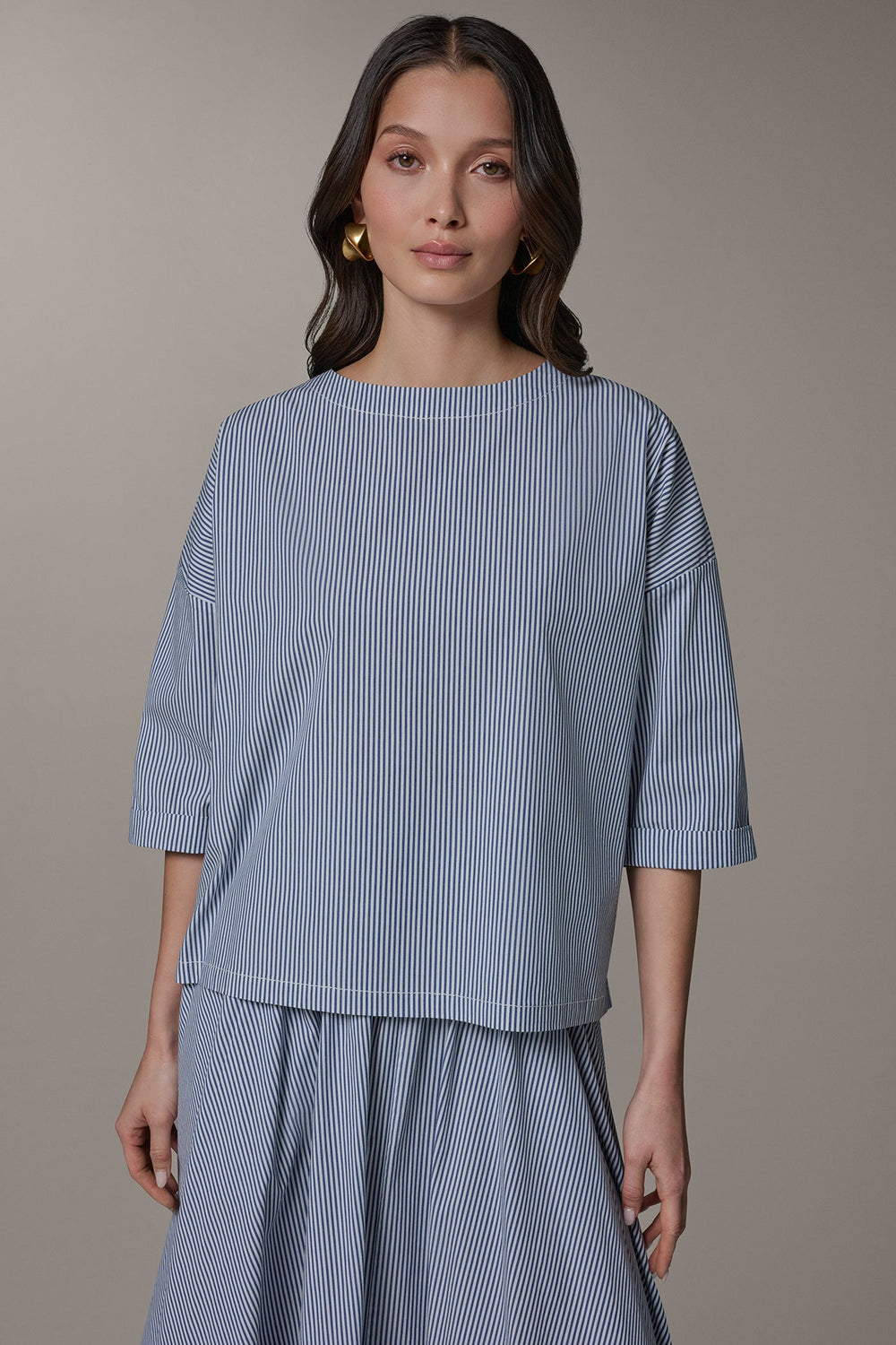 Donna Karan | 3/4 SLEEVE STRIPE BLOUSE