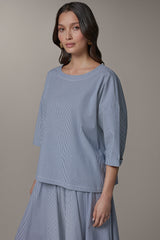 Donna Karan | 3/4 SLEEVE STRIPE BLOUSE