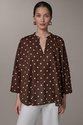 Donna Karan | BRACELET SLEEVE POLKA DOT BLOUSE