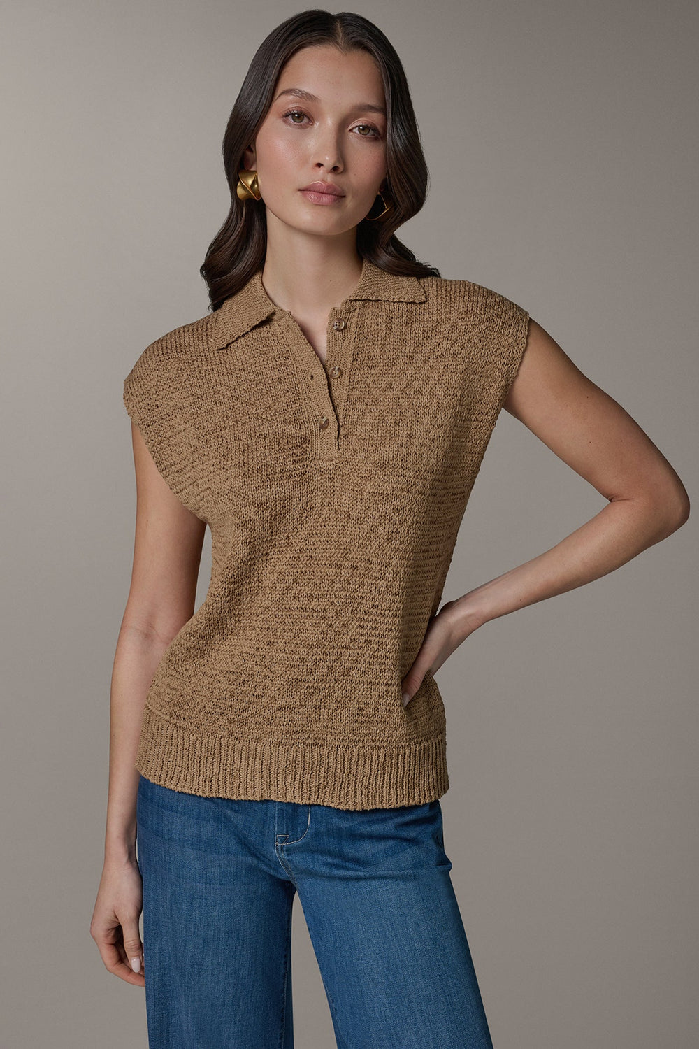 Donna Karan | SLEEVELESS POLO SWEATER