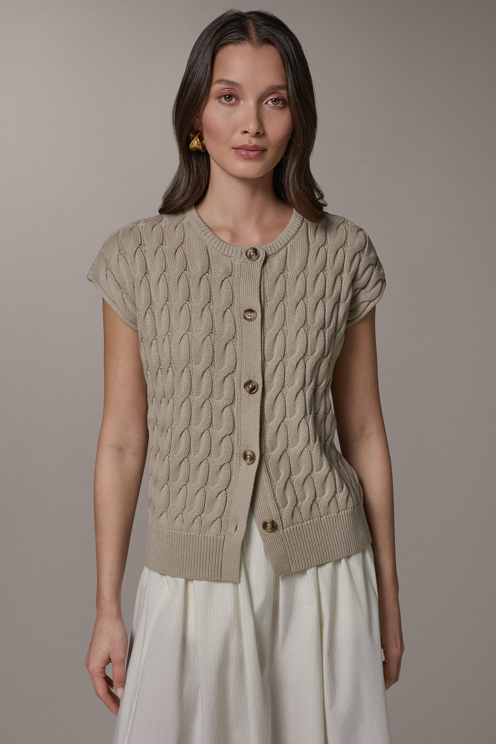 Donna Karan | SLEEVELESS CABLE KNIT VEST