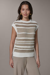 Donna Karan | SLEEVELESS STRIPE FRINGE SEQUIN SWEATER