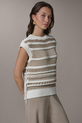 Donna Karan | SLEEVELESS STRIPE FRINGE SEQUIN SWEATER