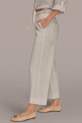 Donna Karan | LINEN HIGH-RISE PINSTRIPED PAPERBAG PANT