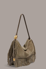Donna Karan | VELVET LARGE FRINGE SHOULDER BAG