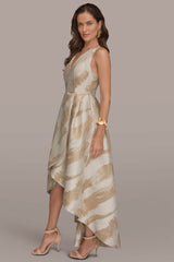 Donna Karan | BRUSHSTROKE JACQUARD HIGH-LOW BALL GOWN