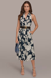 Donna Karan | CHIFFON FLORAL MIDI HALTER DRESS