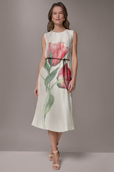 Donna Karan | FLORAL PLEATED MIDI A-LINE DRESS
