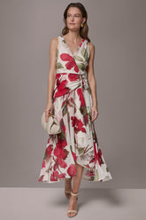 Donna Karan | CHIFFON FLORAL WRAP MIDI A-LINE DRESS