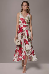 Donna Karan | CHIFFON FLORAL WRAP MIDI A-LINE DRESS