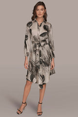 Donna Karan | FLORAL ASYMMETRIC MIDI A-LINE SHIRT DRESS