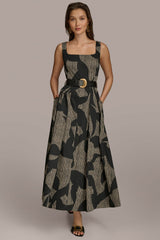Donna Karan | COTTON SLEEVELESS FLORAL MIDI DRESS