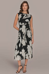 Donna Karan | CHIFFON FLORAL MIDI A-LINE DRESS