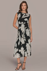 Donna Karan | CHIFFON FLORAL MIDI A-LINE DRESS
