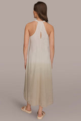Donna Karan | LINEN-BLEND SLEEVELESS OMBRÉ TWIST-BACK MIDI HALTER DRESS