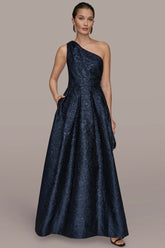 Donna Karan | METALLIC FLORAL-JACQUARD ONE-SHOULDER BALL GOWN