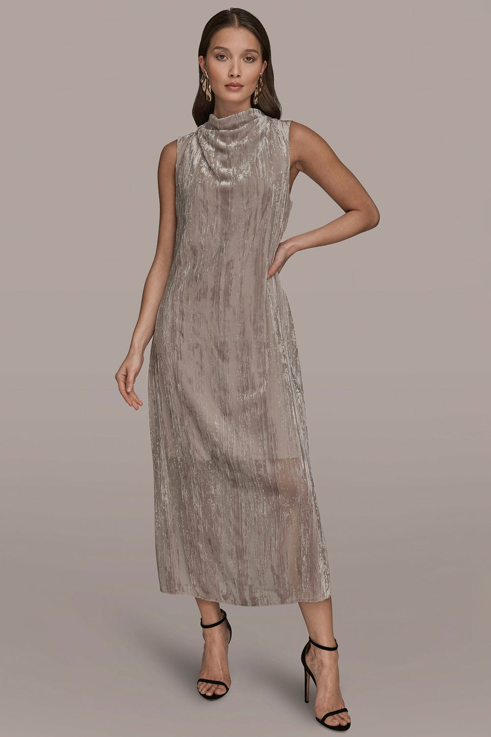Donna Karan | SLEEVELESS COWL-NECK BURNOUT MIDI DRESS