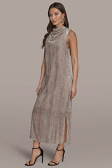 Donna Karan | SLEEVELESS COWL-NECK BURNOUT MIDI DRESS