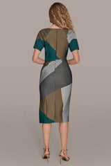 Donna Karan | SHORT SLEEVE COLOR-BLOCK MIDI SHEATH DRESS
