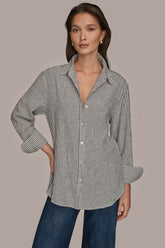 Donna Karan | LINEN-BLEND STRIPED SHIRT