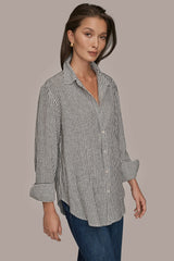 Donna Karan | LINEN-BLEND STRIPED SHIRT