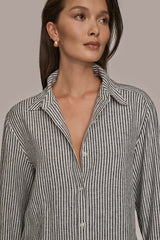 Donna Karan | LINEN-BLEND STRIPED SHIRT