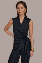 Donna Karan | PINSTRIPE FAUX WRAP TOP