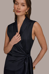 Donna Karan | PINSTRIPE FAUX WRAP TOP
