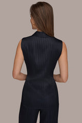 Donna Karan | PINSTRIPE FAUX WRAP TOP