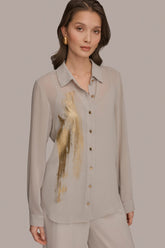Donna Karan | METALLIC BRUSHSTROKE BLOUSE