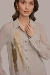 Donna Karan | METALLIC BRUSHSTROKE BLOUSE