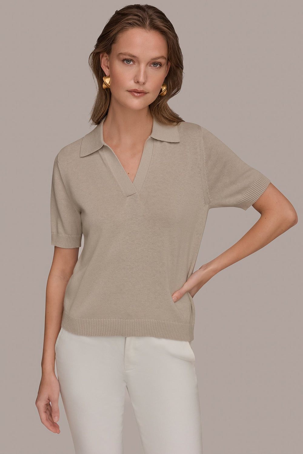 Donna Karan | COTTON AND CASHMERE POLO SWEATER