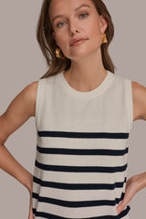 Donna Karan | COTTON AND CASHMERE SLEEVELESS STRIPED SWEATER