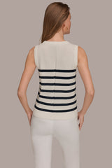 Donna Karan | COTTON AND CASHMERE SLEEVELESS STRIPED SWEATER