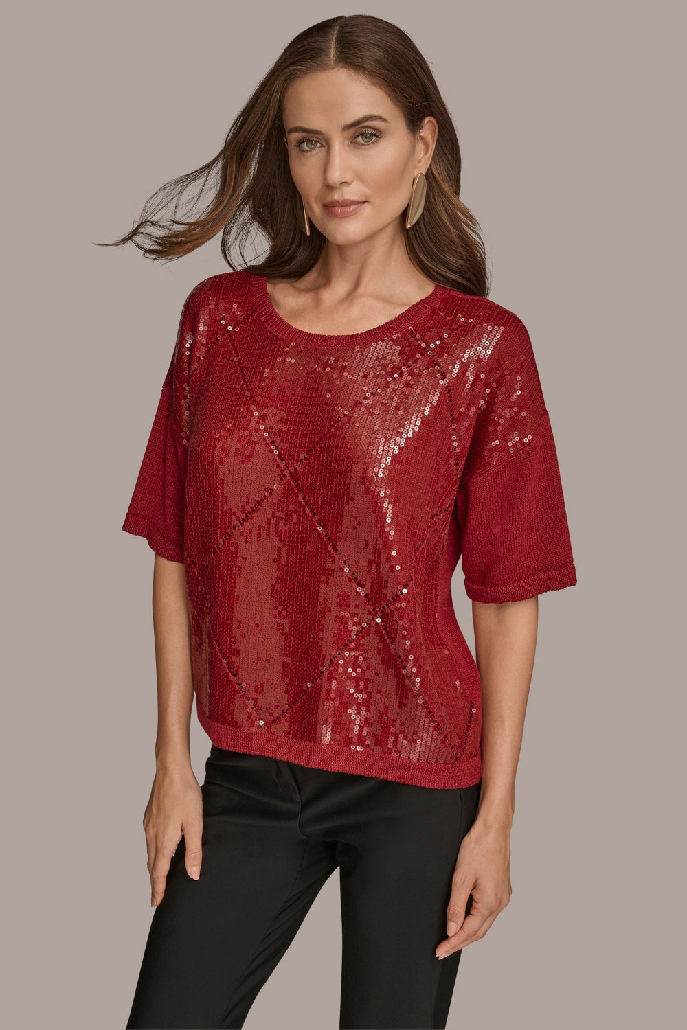 Donna Karan | ELBOW-SLEEVE SEQUIN SWEATER