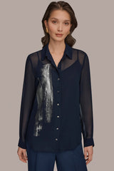 Donna Karan | METALLIC BRUSHSTROKE BLOUSE