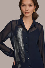 Donna Karan | METALLIC BRUSHSTROKE BLOUSE