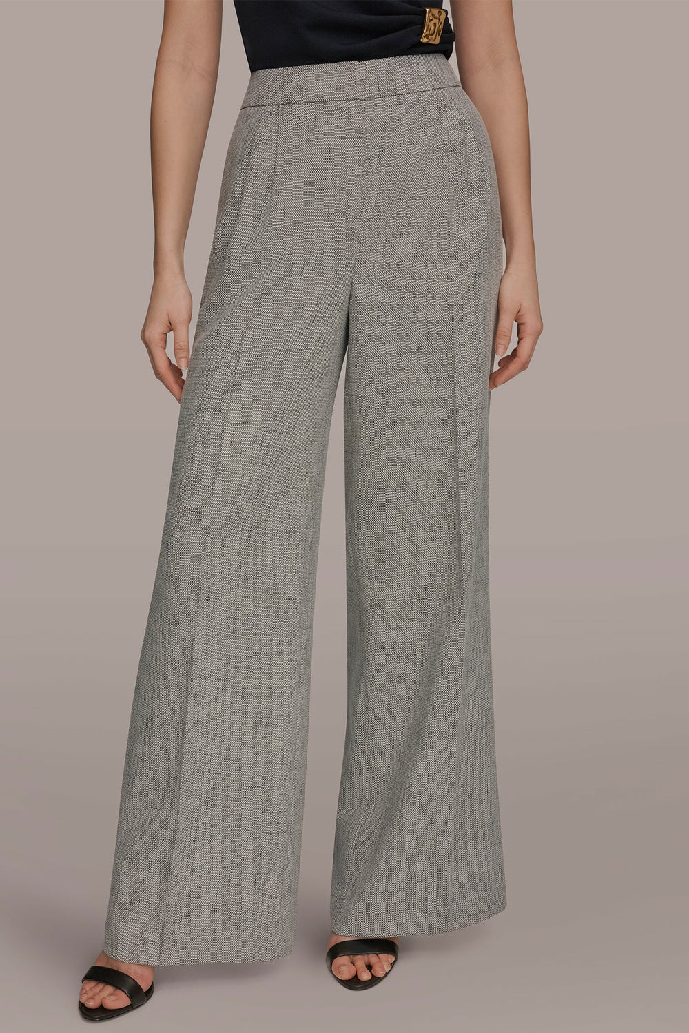 Donna Karan | MID-RISE MÉLANGE PLEATED WIDE-LEG SUIT PANT