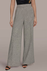 Donna Karan | MID-RISE MÉLANGE PLEATED WIDE-LEG SUIT PANT