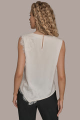 Donna Karan | SLEEVELESS LACE-TRIM CREPE BLOUSE