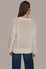 Donna Karan | LONG SLEEVE OPEN STITCH SWEATER