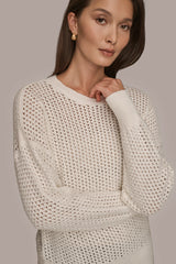 Donna Karan | LONG SLEEVE OPEN STITCH SWEATER