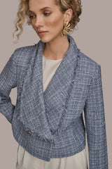 Donna Karan | CROPPED DOUBLE-BREASTED FRINGED TWEED JACKET